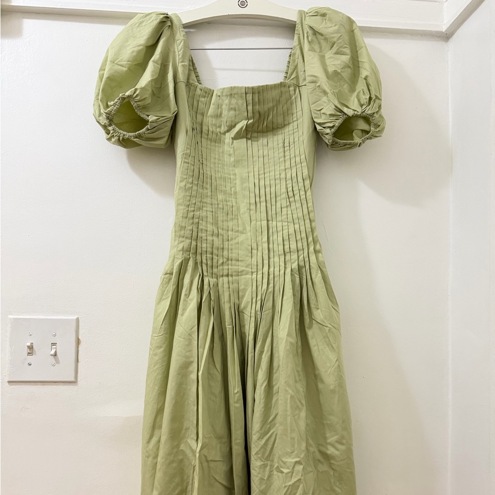 Abercrombie & Fitch Light Green Puff Sleeve Midi Dress